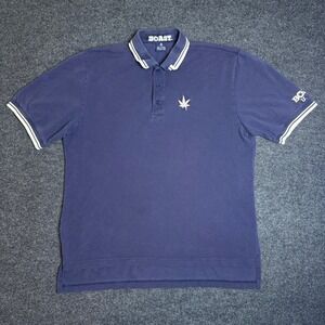 Vintage Boast Polo Shirt Mens M Blue Heritage Leaf Logo Short Sleeve Made in USA